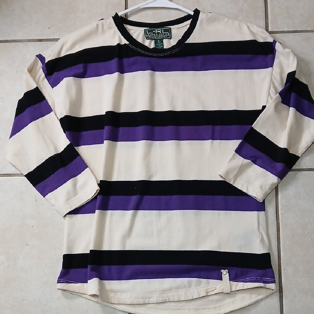 VINTAGE RALPH LAUREN Womens Size S Purple & Black Stripped Shirt